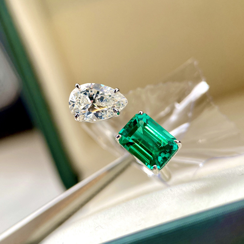 Charm Emerald Dimaond Promise ring 925 Sterling silver Engagement Wedding Band Rings for women Bridal Jewelry Gift