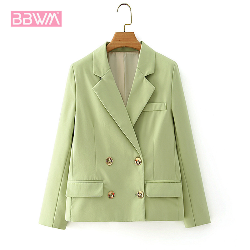 Women's Chic Double-Breasted Blazer Suit: Solid Color Short And Long Sleeve Coat