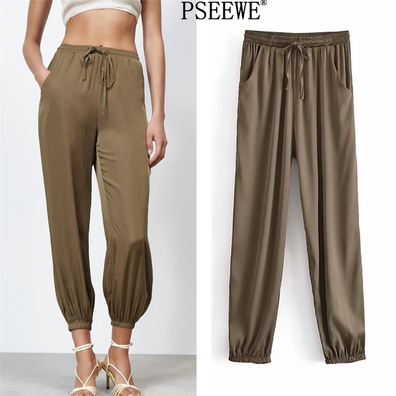 Satin Women's Joggers High Waist Trousers For Female Adjustable Elastic Waistband Black Summer Pants Woman Jogger 210519, Brown
Satin Women's Joggers High Waist Trousers For Female Adjustable Elastic Waistband Black Summer Pants Woman Jogger 210519, Brown