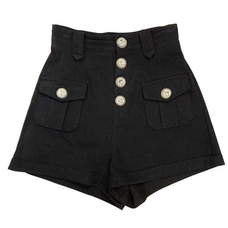 DEAT Women Spring Aummer Arrivals Diamonds Buttons High Waist Slim Casual Fashion Temperament Shorts ML570 210714