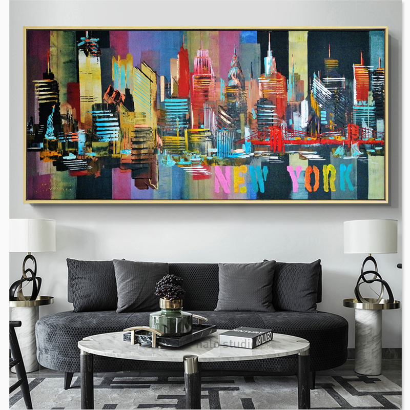 New York Skyline Abstract City Painting Canvas Print For Living Room Wall Art Modern Building Decoration Quadros