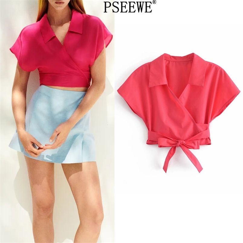 Blouses Women Fuchsia Bow Tied Crop Top Female Summer Fashion Short Sleeve Wrap Casual Chic Woman 210519, Rose red
Blouses Women Fuchsia Bow Tied Crop Top Female Summer Fashion Short Sleeve Wrap Casual Chic Woman 210519, Rose red
