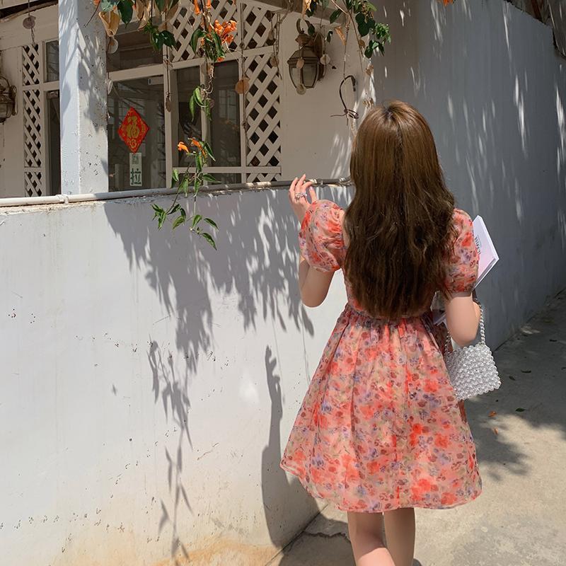 Elegant Floral Mini Dress Women Summer Short Sleeve Lace Dress Korean Party Kawaii Dress Female Summer Chic 210521