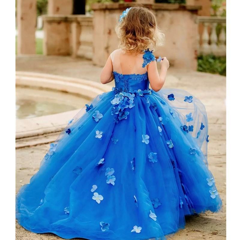 Royal Blue Lace Wer Girl Dresses For Wedding D Appliqued Ball Gown Toddler Pageant Gowns Tulle Or Length First Communion Dress