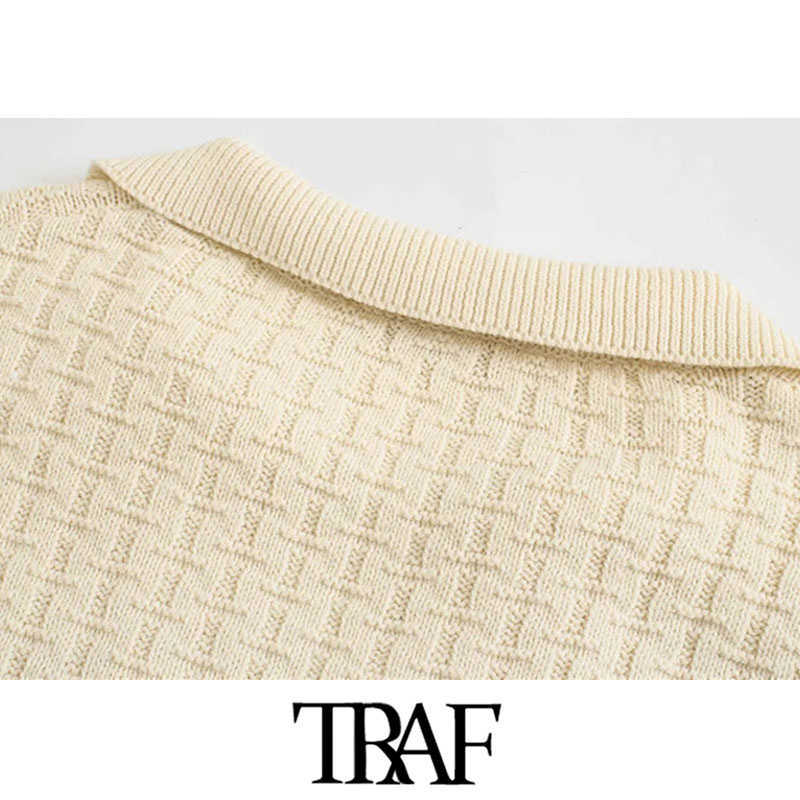 TRAF Women Fashion Oversized Knitted Vest Sweater Vintage Lapel Collar Sleeveless Female Waistcoat Chic Tops 210819