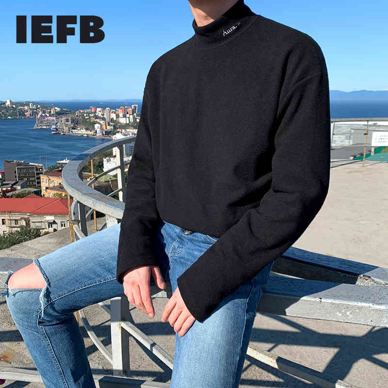 IEFB Men's Wear Spring Half High Collar Long Sleeve T-shirts Fashion Cotton Loose Clothes Korean Fashion Bottom Tops 9Y4265 210524