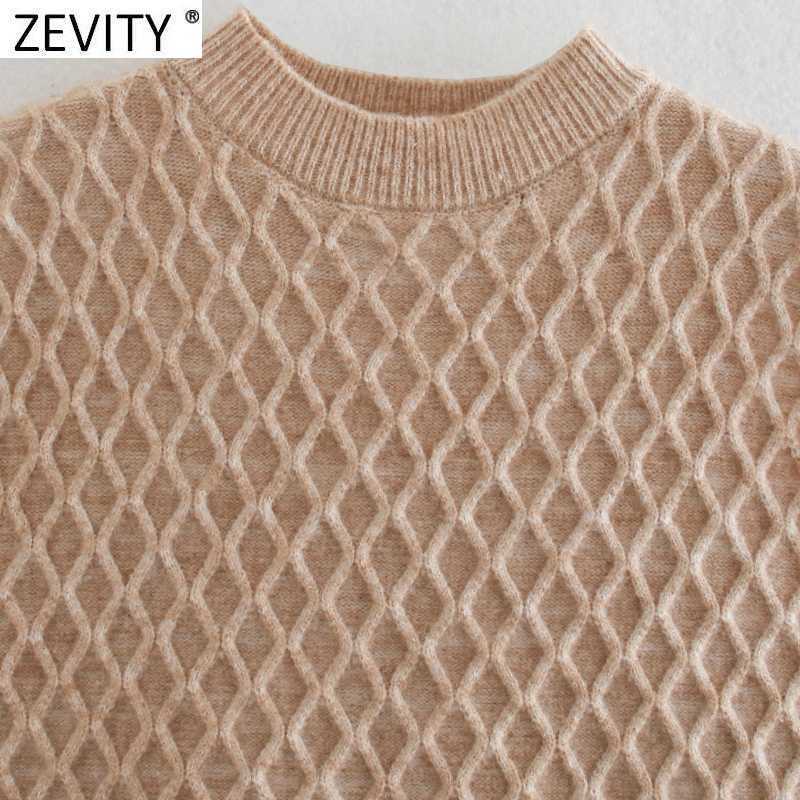 Zevity Women Honeycomb Stitched Vest Short Knitting Sweater Female Chic O Neck Sleeveless Solid Slim Pullovers Tops SW818 210603