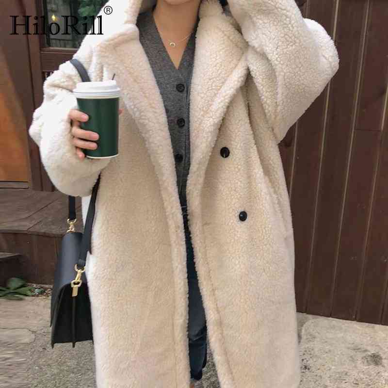 Winter Women Solid Lamb Fur Coat Long Sleeve Casual Fleece Jacket Turn Down Collar Teddy Outerwear 210508