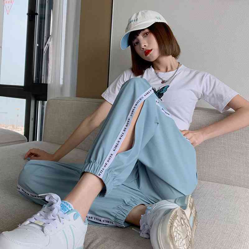 Ice Silk Black Joggers Letter Women' Harem Pants High Waist Side Cutout Summer Trousers for Women Casual Loose Sweatpants 210603, Gray
Ice Silk Black Joggers Letter Women' Harem Pants High Waist Side Cutout Summer Trousers for Women Casual Loose Sweatpants 210603, Gray