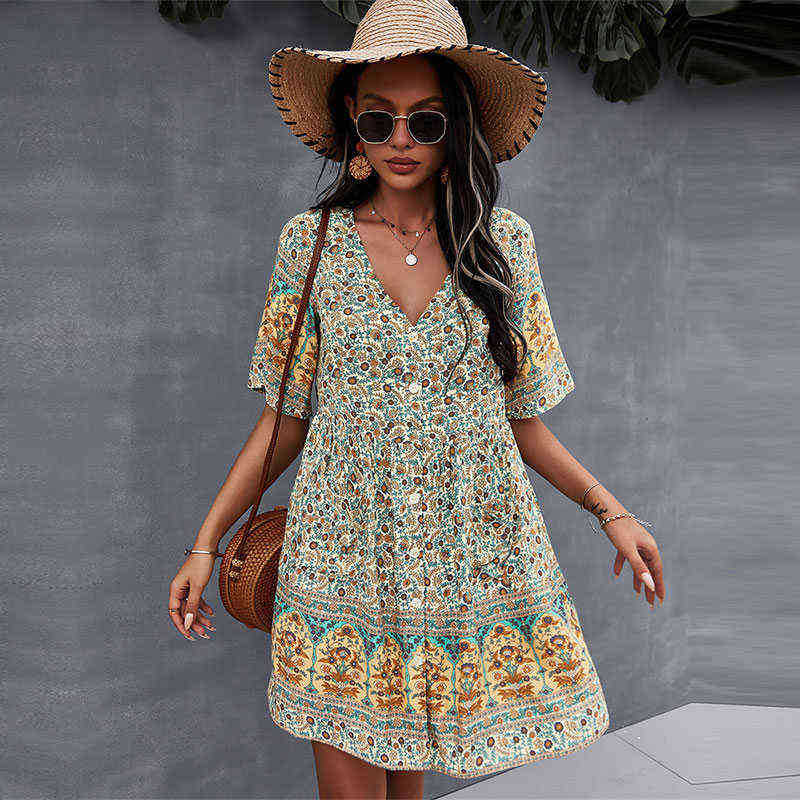 2022 New Floral Print Summer Short Dress Women Casual V Neck Bohemian Short Sleeve Dress For Woman Fashion Sexy Spring Dress G1223, Beige
2022 New Floral Print Summer Short Dress Women Casual V Neck Bohemian Short Sleeve Dress For Woman Fashion Sexy Spring Dress G1223, Beige