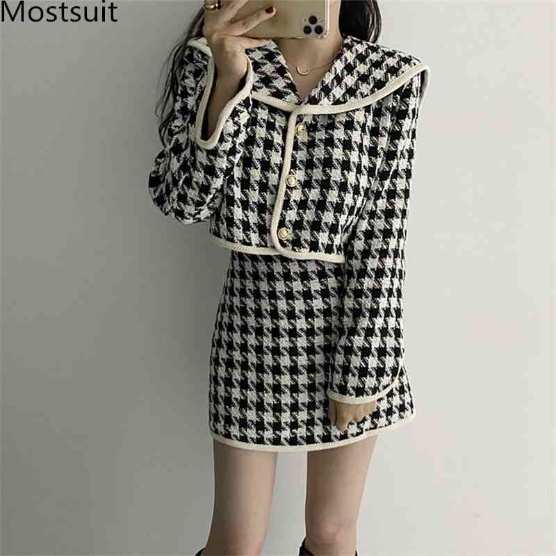 Houndstooth Tweed Two Piece Set Women Short Coat + Mini A-line Skirt Suits Korean Vintage Elegant Ladies 2 Pcs Outfits 210518, Black
Houndstooth Tweed Two Piece Set Women Short Coat + Mini A-line Skirt Suits Korean Vintage Elegant Ladies 2 Pcs Outfits 210518, Black