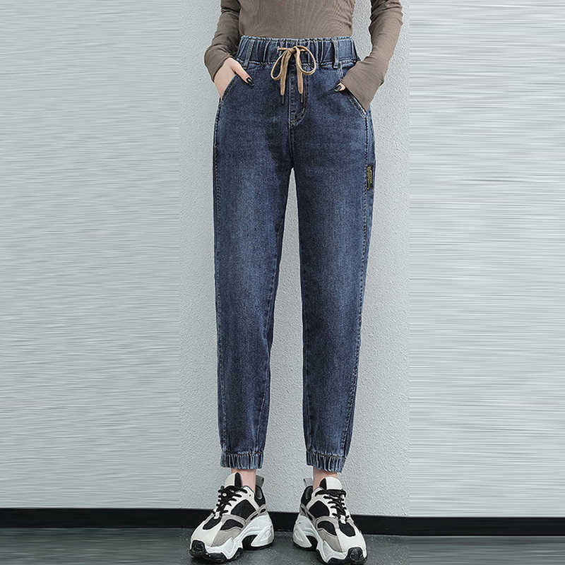 Elastic Waist Harem Jeans Pants Women Large Size Spring Autumn Denim Casual Stretch Vintage AnkleLength 3XL 210922