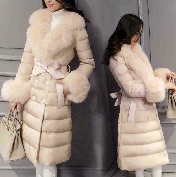 Women's down jacket with large fur collar and belt coat thickened casual ACE-0051 210820