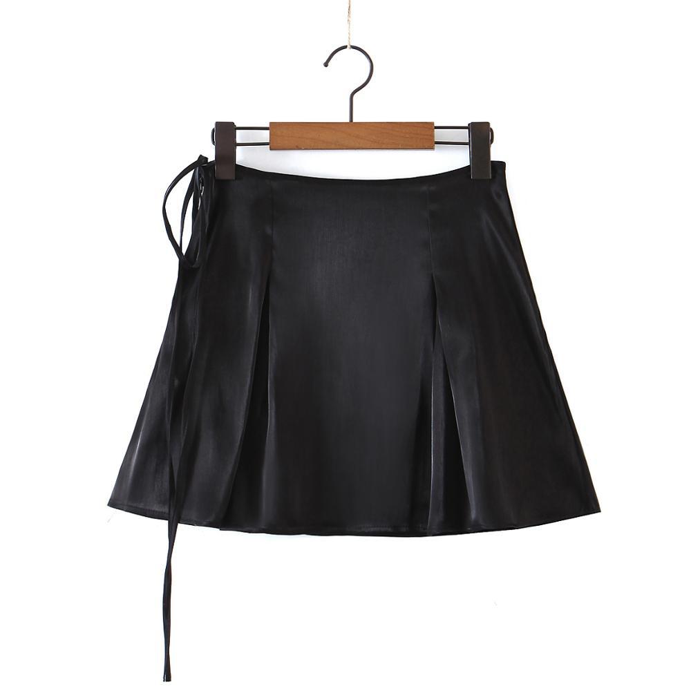 Sexy Stand Collar Double Pockets Short Women Shirt Bandage Lacing up High Waist Pleated Mini Skirts Crop Top 2 Pieces Set 210429