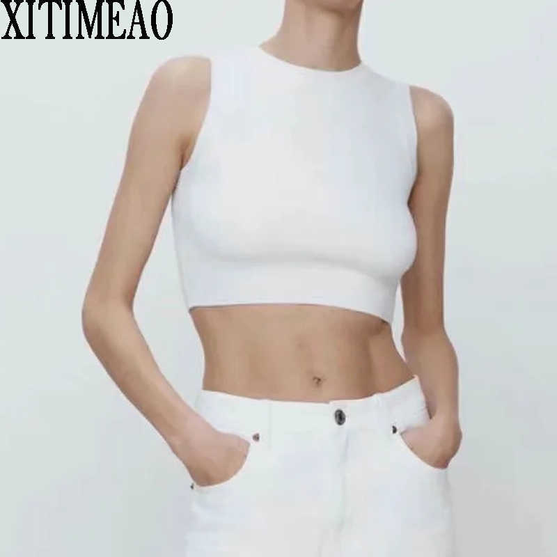 ZA Women Fashion Summer Vintage Knitted Vest O Neck Sleeveless Female Shirt Solid Color Casual Knitting Short Top XITIMEAO 210602, Blue
ZA Women Fashion Summer Vintage Knitted Vest O Neck Sleeveless Female Shirt Solid Color Casual Knitting Short Top XITIMEAO 210602, Blue