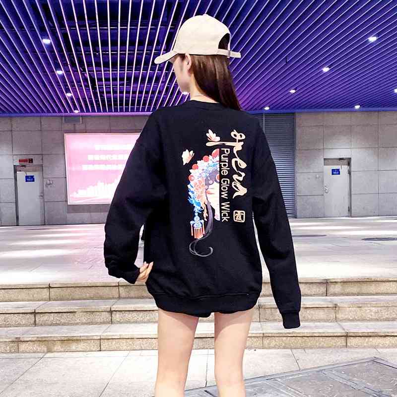 2021 spring and autumn women' new top Korean national fashion printing loose large long sleeve round neck student sweater, Purple
2021 spring and autumn women' new top Korean national fashion printing loose large long sleeve round neck student sweater, Purple
