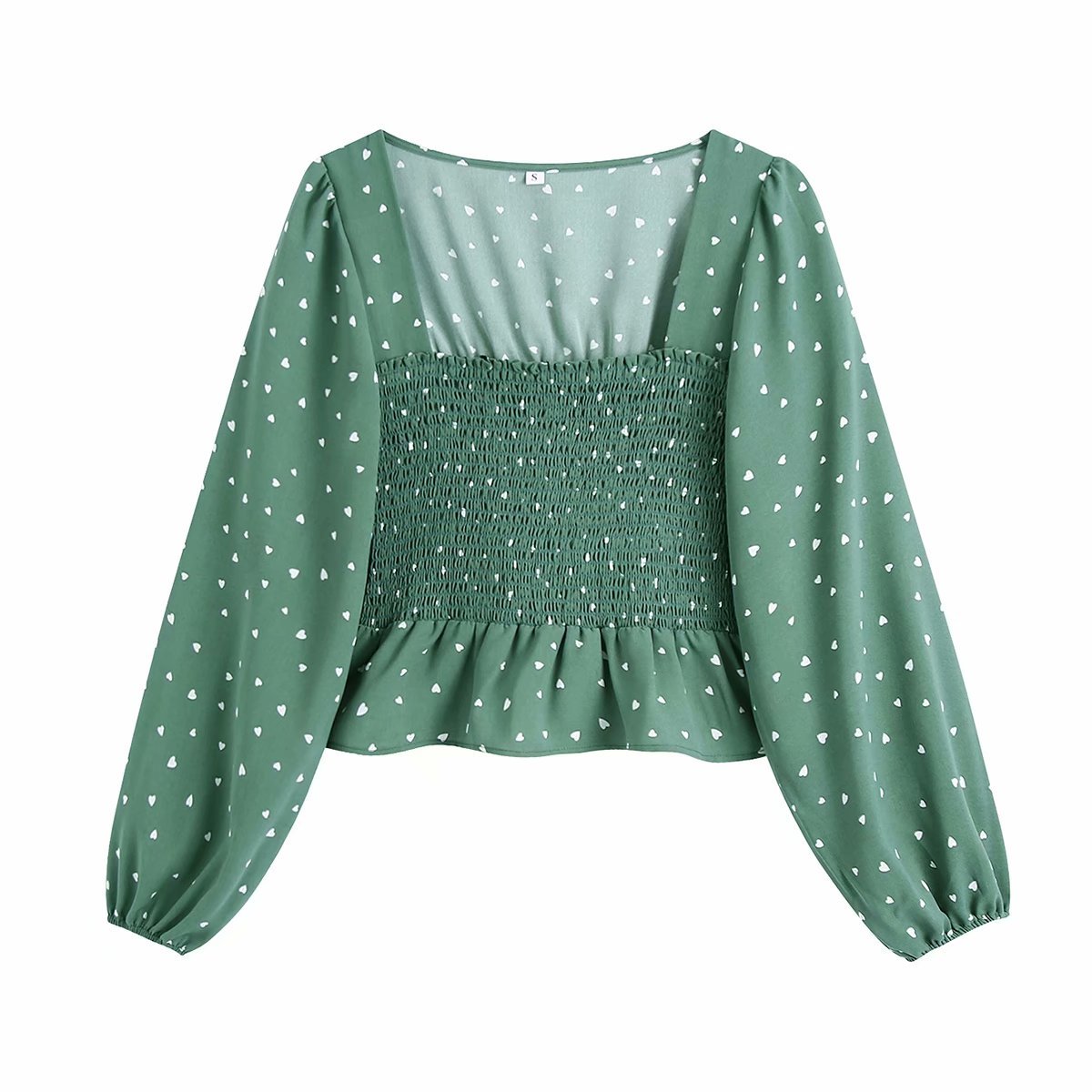 French Fresh Long-sleeved Pullover Elastic Bust Square Collar Printed Female Shirt Sweet Chic Women's Tops 210507