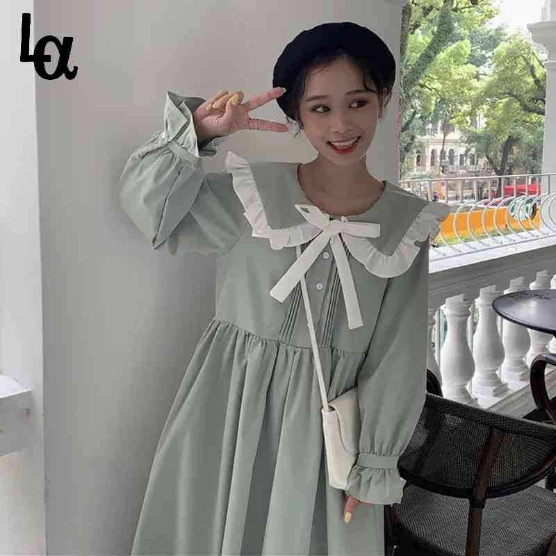 Sweet Students Long Sleeve Botton Dress Women Patchwork Peter Pan Collar Ulzzang Bow A-line Loose Elegant Solid Vestidos 210519, Yellow
Sweet Students Long Sleeve Botton Dress Women Patchwork Peter Pan Collar Ulzzang Bow A-line Loose Elegant Solid Vestidos 210519, Yellow