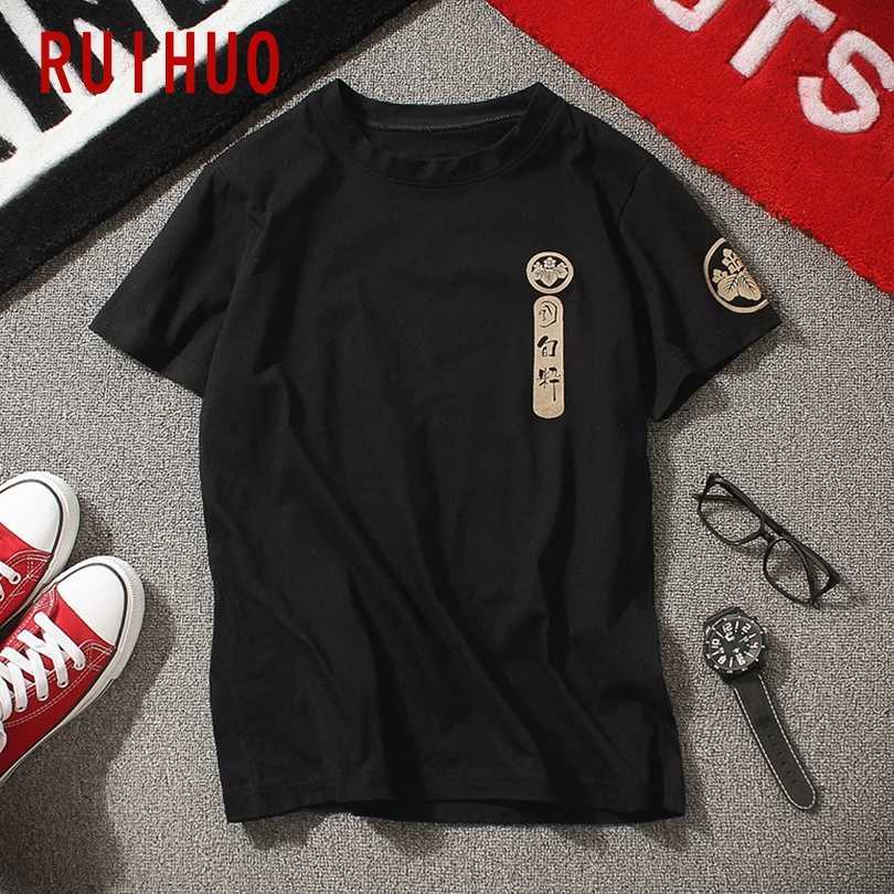 RUIHUO Summer Short Sleeve T Shirt Men Tshirt Japanese Samurai Print Casual Tops Fashion Male Funny T-Shirt M-5XL 210629