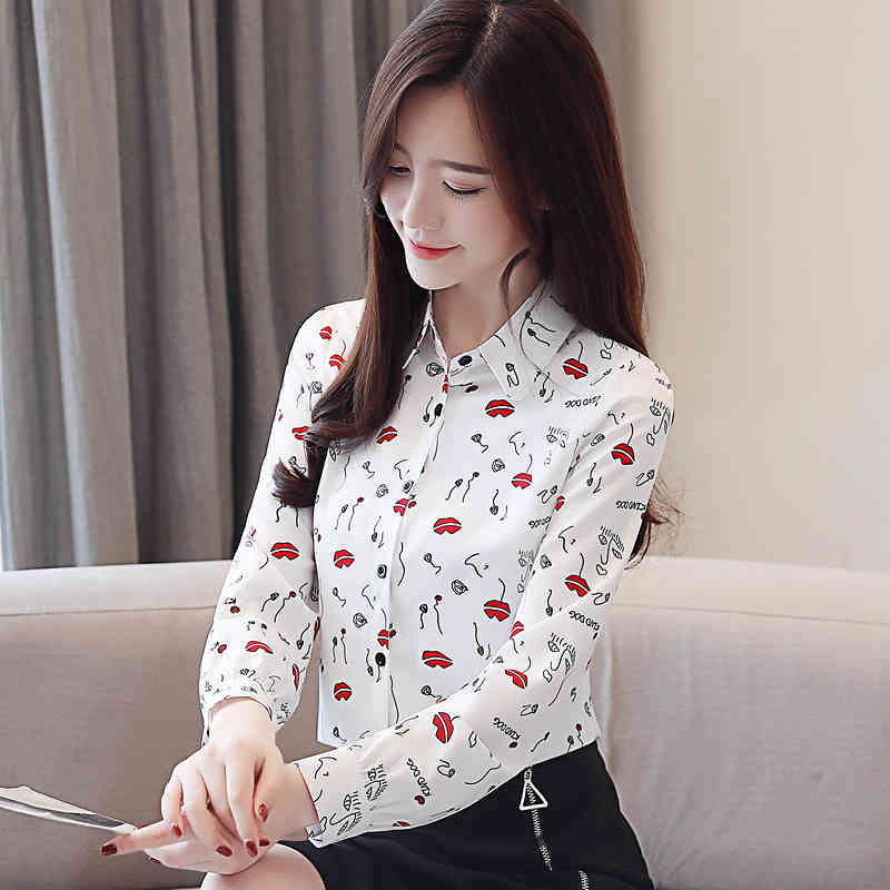 Blusas Mujer De Moda Fashion Print Korean Long Sleeve clothes Women Tops and Blouses Button Ladies Shirts Slim 8338 50 210506