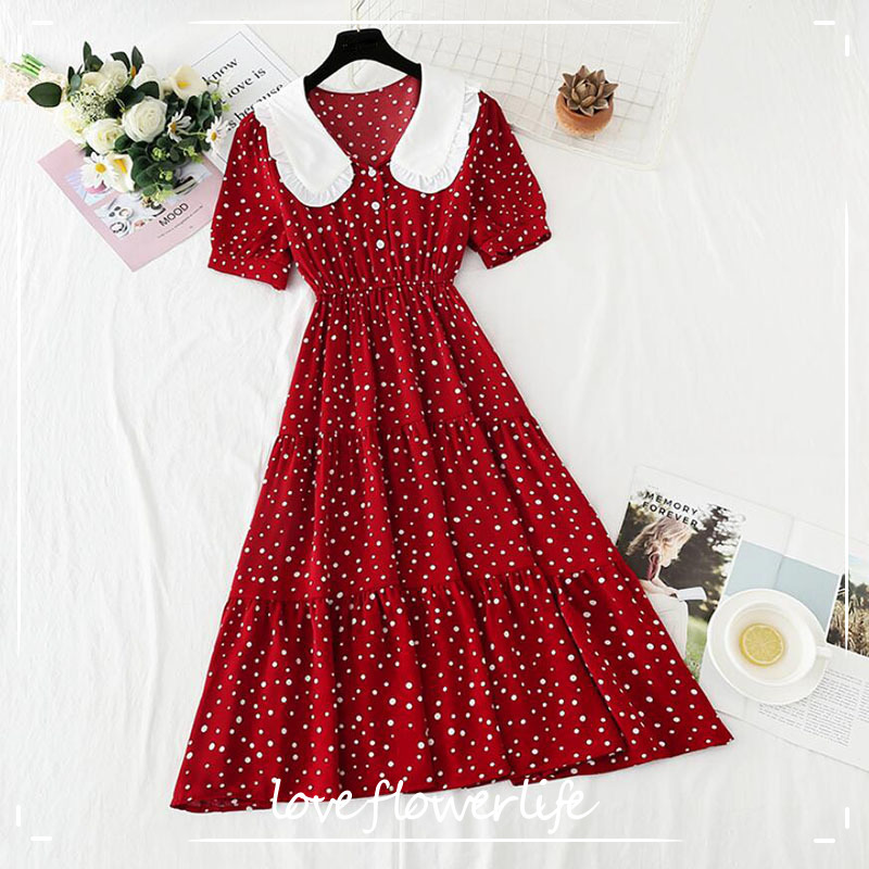 Vintage Polka Dot Print Women Dress Summer Female Elegant Short Sleeve Elastic waist Chiffon Dresses Sweet Vestidos 210521, Black
Vintage Polka Dot Print Women Dress Summer Female Elegant Short Sleeve Elastic waist Chiffon Dresses Sweet Vestidos 210521, Black