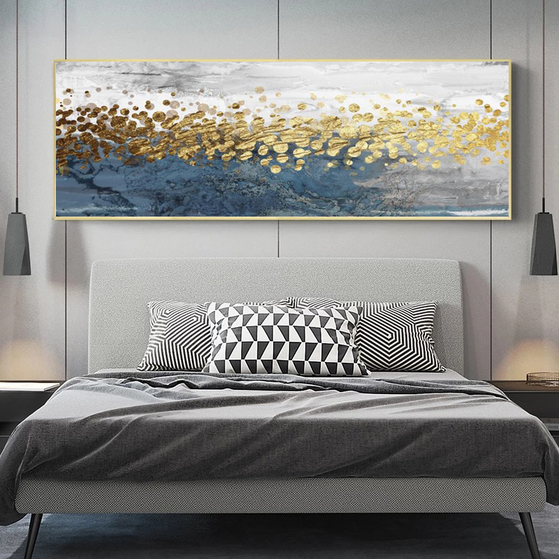 Golden Abstract Nordic Poster Wall Art Canvas Painting Pictures For Living Room Modern Home Decor Blue Bedside Prints Cuadros