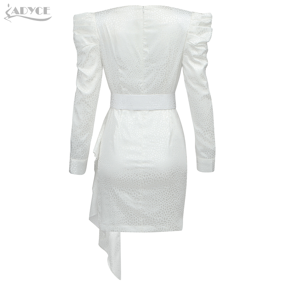 Summer Women White Fashion Long Sleeve Club Mini Dress Sexy V Neck Sashes Draped Celebrity Evening Party Dresses 210423