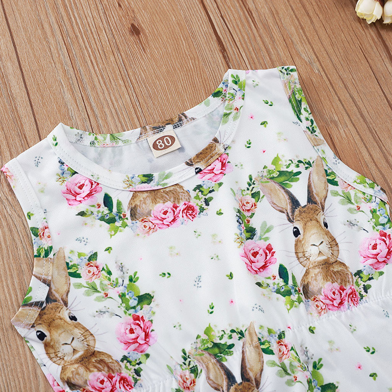 Summer Baby Girls Clothes Sets Fashion Girl Outfits 2pcs Rabbit Garland Printed Sleeveless Easter Ball Border Haka Tiara Child Crawling Suit Kids Clot
