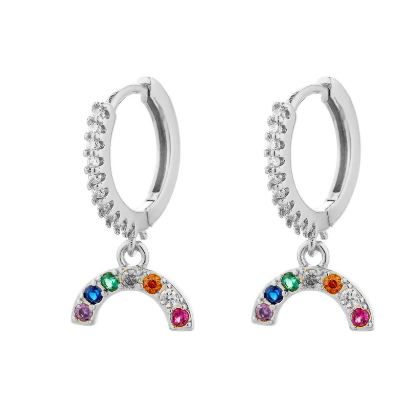 Colorful Rainbow Zirconia Crystal Charm Gold Silver Love Hoops Earring For Women Gift Korean Fashion Luxury Jewelry