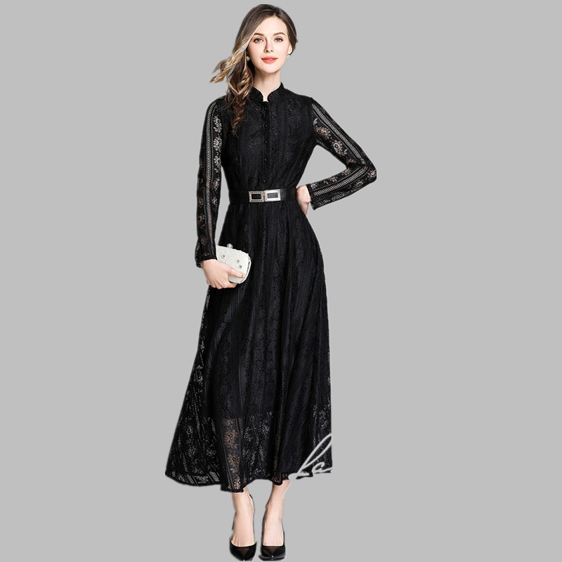 Women Casual Lace Dress Autumn Fashion Long Sleeve Plus Size Elegant Runway Women's Party Dresses Vestidos 210520