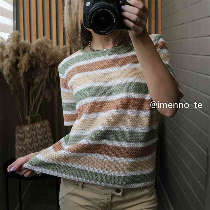 GIGOGOU Summer Candy Color Women T Shirt Rainbow Stripe Compus Girl Sweet Tshirt Short Sleeve Hollow Out Top Tee Femme 210708, As pic 665
GIGOGOU Summer Candy Color Women T Shirt Rainbow Stripe Compus Girl Sweet Tshirt Short Sleeve Hollow Out Top Tee Femme 210708, As pic 665