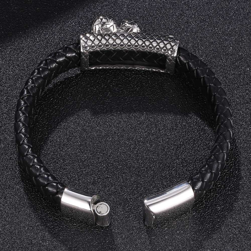 Fashion Stainless Steel Snake Charm Genuine Leather Bracelet