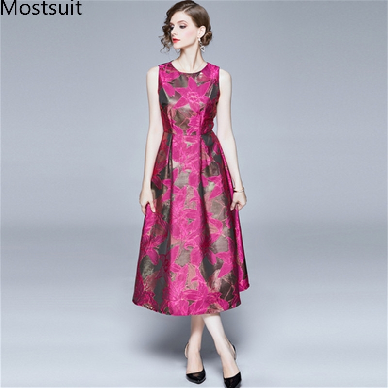 Summer Sleeveless Jacquard Long Pleated Dress Women O-neck Fashion Ladies Runway Elegant Party Dresses Vestidos 210518, Picture color
Summer Sleeveless Jacquard Long Pleated Dress Women O-neck Fashion Ladies Runway Elegant Party Dresses Vestidos 210518, Picture color
