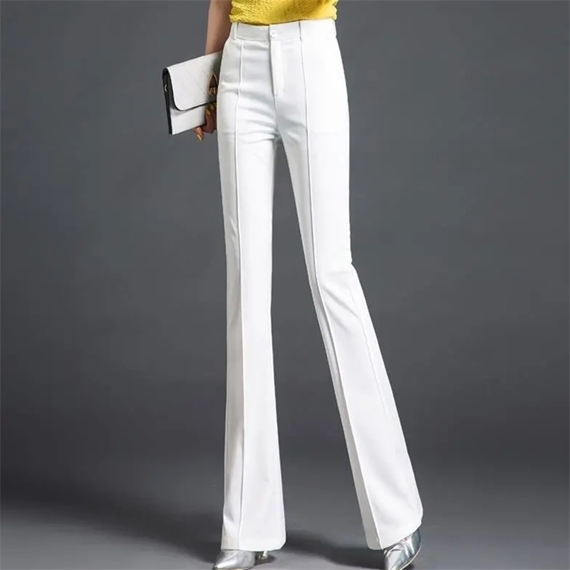 High Elastic Spring Summer Flare Pants Plus Size 3XL Casual Straight Trousers For Women Work Suit Korean Loose Mom 211115
