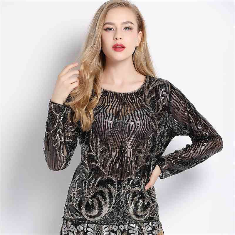 vintage 1960s o-neck long sleeve heavy embroidered leaf floral sequin beaded mesh see-through lace shirt women blouse, White
vintage 1960s o-neck long sleeve heavy embroidered leaf floral sequin beaded mesh see-through lace shirt women blouse, White