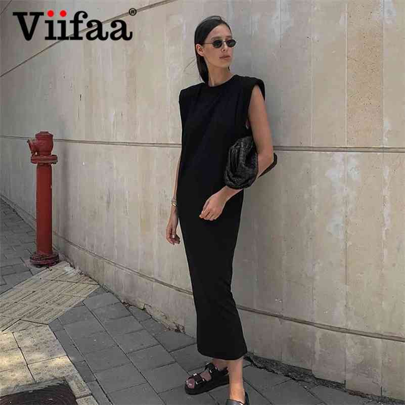 Viifaa Sleeveless Shoulder Pad Casual Black Elegant Long Dress Streetwear Women Loose Robe Split Back Summer Midi Dresses 210630
Viifaa Sleeveless Shoulder Pad Casual Black Elegant Long Dress Streetwear Women Loose Robe Split Back Summer Midi Dresses 210630