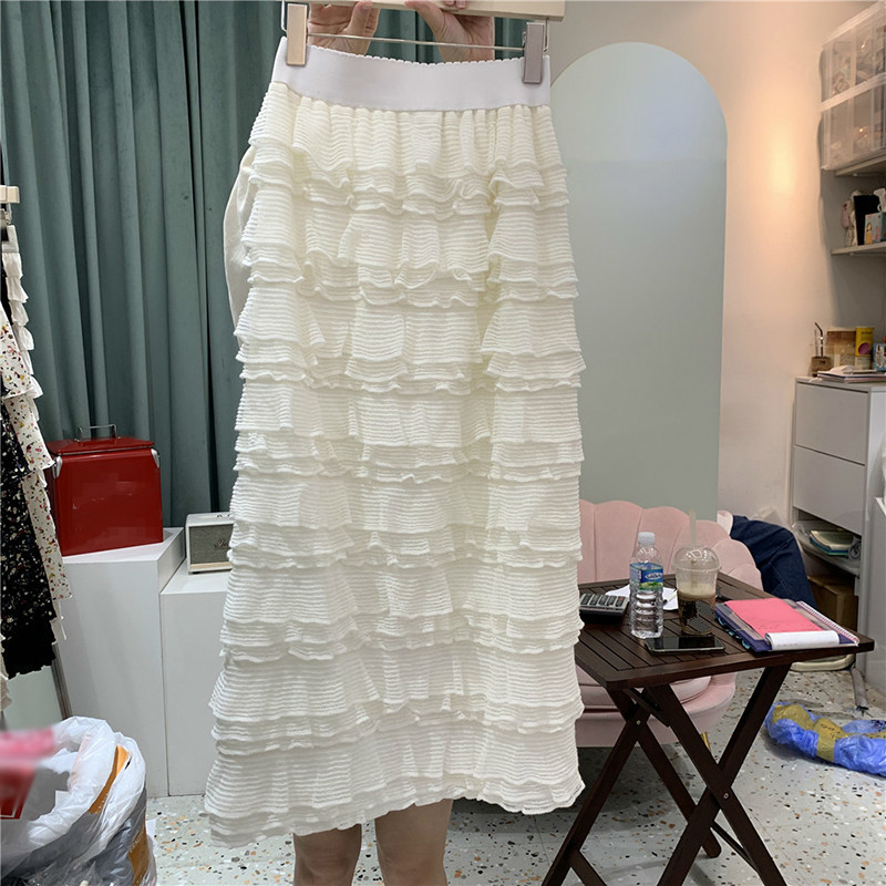 Nomikuma Korean Sweet Mesh Women Skirts Layered Ruffle Lace Bottoms Autumn Winter New Skirt High Wiasy Mujer Faldas 6D431 210427