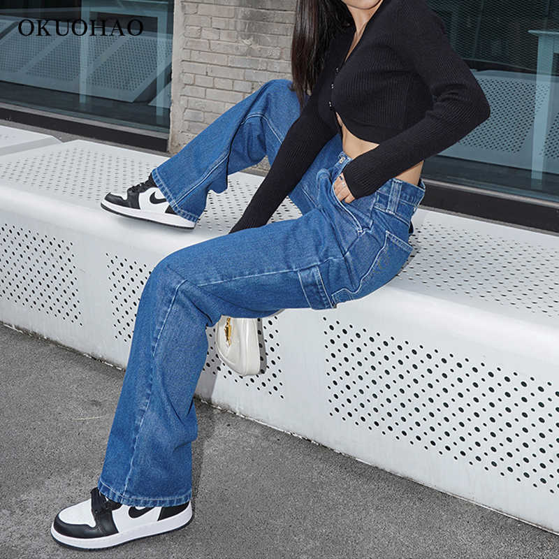 Wide Straight Leg Jeans Woman High Waist Blue Denim Pants Female Aesthetic Baggy Mom Jean Fashion Plus Size Trouser Streetwear 210922