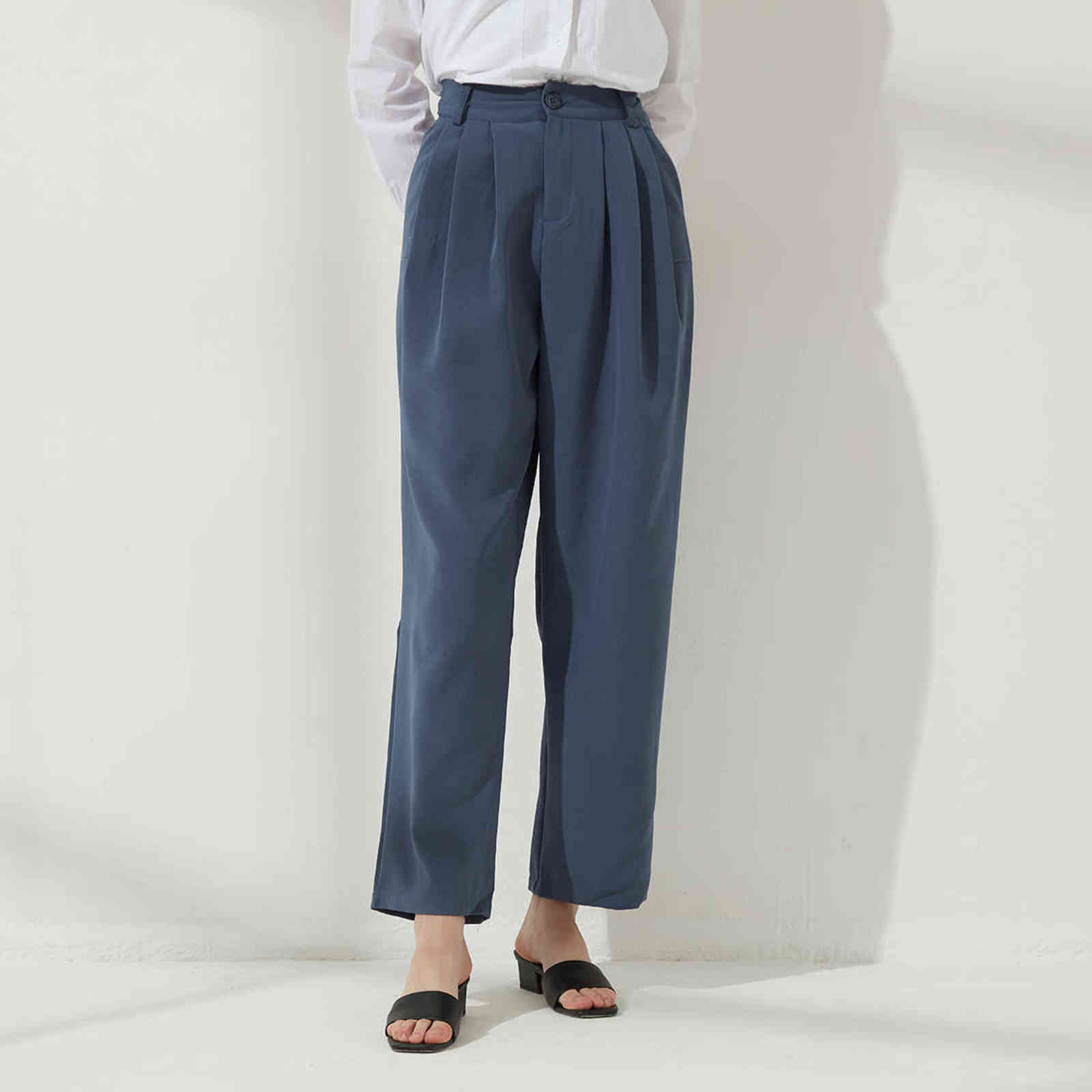 Wixra Women Loose Office Lady Pants Casual Wide-Leg Harem Spring Summer Button Zipper Solid Trousers 211115