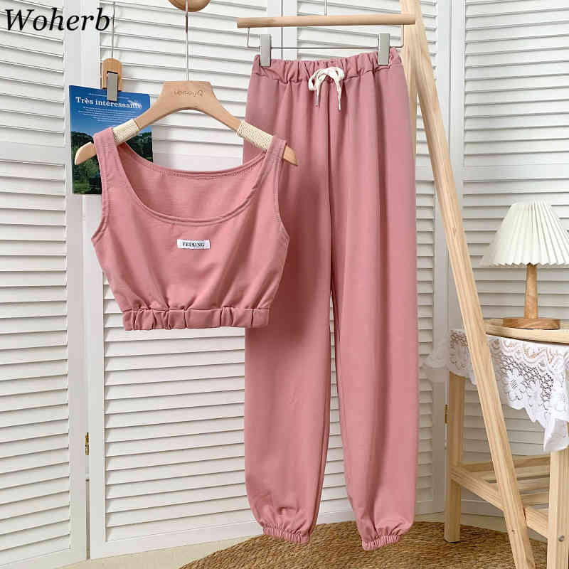 Women Streetwear 2 Piece Set Summer Tank Top+ Harem Pants Female Casual Loose Joggers Suit Outfits Woman Tracksuit 210519