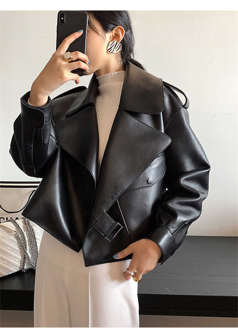 LY VAREY LIN Autumn Solid Loose Women Faux Leather Jacket Vintage Biker Coat Short Street 210526