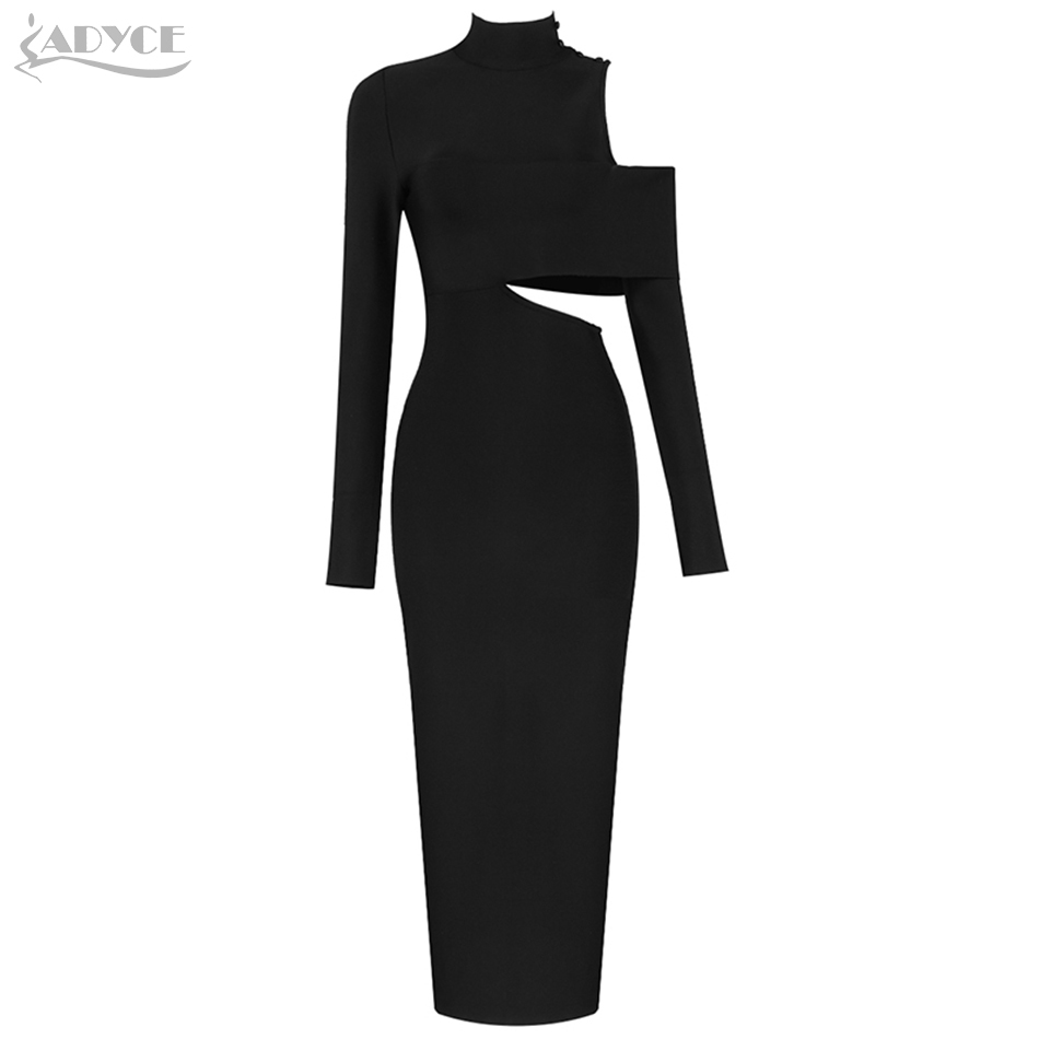 Winter Black Long Sleeve Bandage Dress Women Sexy Hollow Out Maxi Bodycon Celebrity Evening Runway Party Dresses 210423