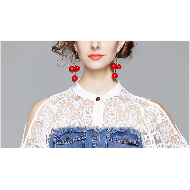 High-End Sexy Strapless Denim Dresses Women Fashion Flare Sleeve Patchwork Single-Breasted Beading Vestido Da Festa 210520