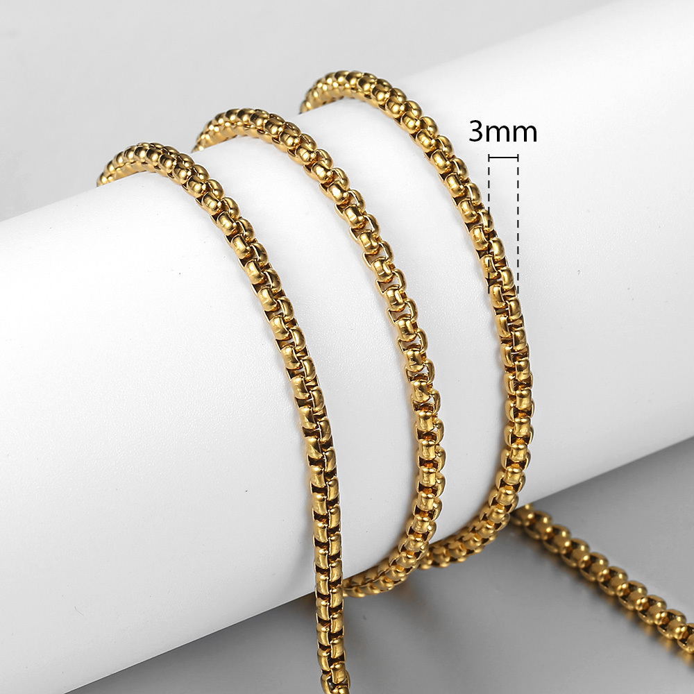 2Mm 3Mm 5Mm Black Round Box Link Chain Necklace For Men Boy Stainless Steel Chain Necklace Wholesale Dropshipping Jewelry Knm