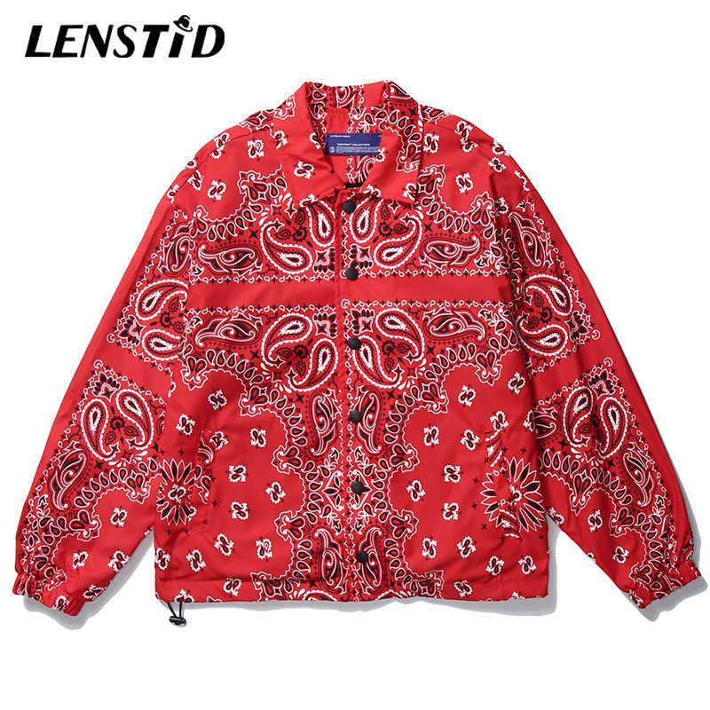 LENSTID Mens Wear Hip Hop Bandana Paisley Pattern Bomber Jackets Windbreaker Harajuku Streetwear Autumn Casual Coats Tops 210818