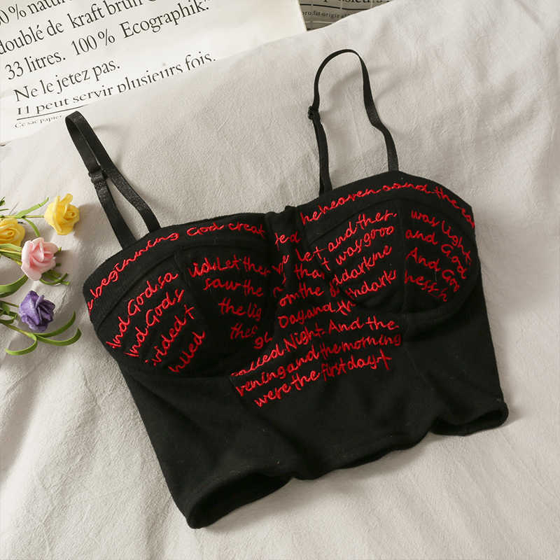Spring Summer Ladies French Bra Letters Embroidery Short Underwear Bandeau Camisole Women Fashion Sexy Backless Vest Top 210625