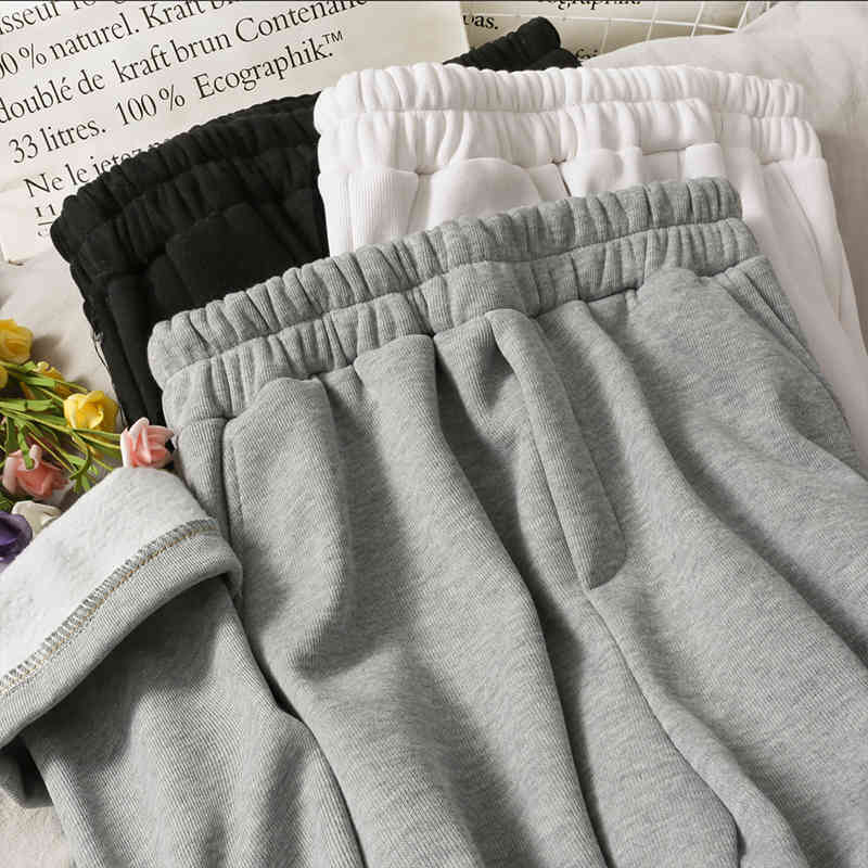 Nomikuma Fleece Causal Straight Long Pants Autumn Winter Women Trousers Causal Stretch High Waist Pants Pantalones 6D128 210427