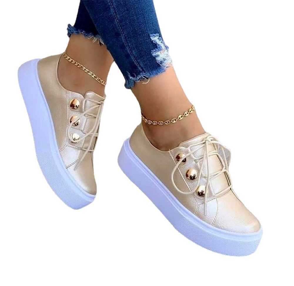 New Trendy Sneakers Women 2021 Autumn Round Toe Ladies Lace Up Vulcanized Shoes Home Outdoor Walking Sport Casual Shoes Y0907