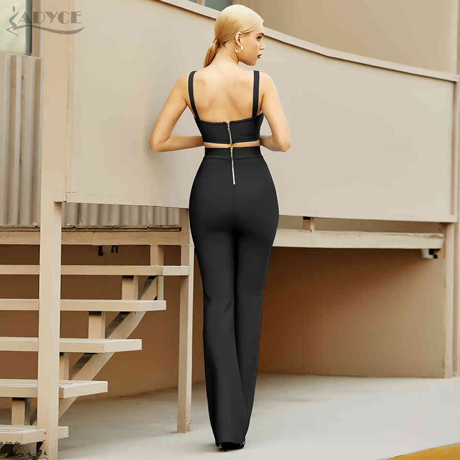 Summer Women Blue Bandage 2 Two Pieces Sets Sleeveless Tops& Full Pants Club Celebrity Runway Party Casual 210423