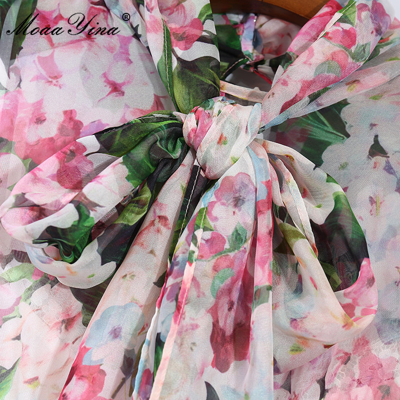 Fashion Runway Summer Chiffon Dress Women Lantern Sleeve Floral print Vintage Ladies Loose Midi 210524